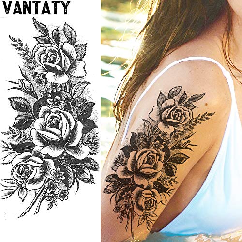 VANTATY 10 Sheets 3D Big Rose Peony Flower Girls Temporary Tattoos For Women ...