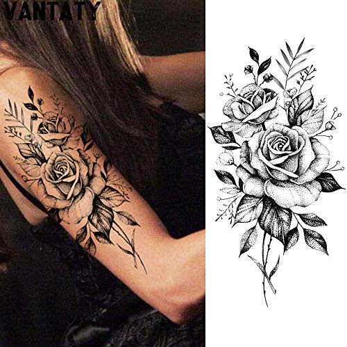 VANTATY 10 Sheets 3D Big Rose Peony Flower Girls Temporary Tattoos For Women ...