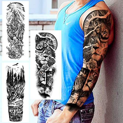 VANTATY 20 Sheets Extra Large Full Arm Temporary Tattoos For Men Adults, Tige...