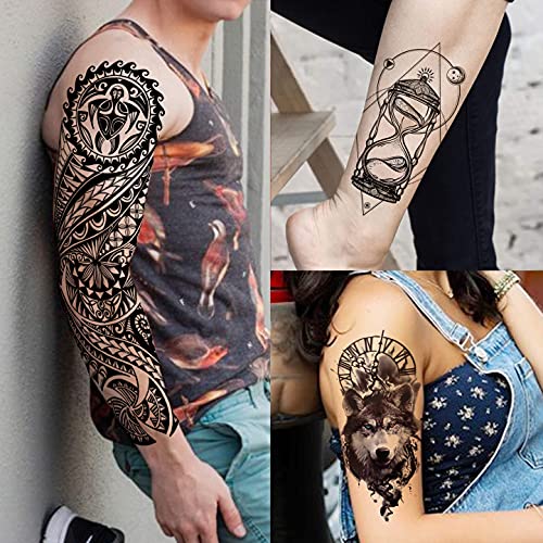 VANTATY 20 Sheets Extra Large Full Arm Temporary Tattoos For Men Adults, Tige...