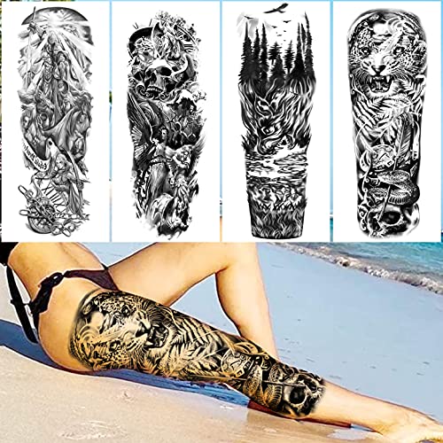 VANTATY 20 Sheets Extra Large Full Arm Temporary Tattoos For Men Adults, Tige...