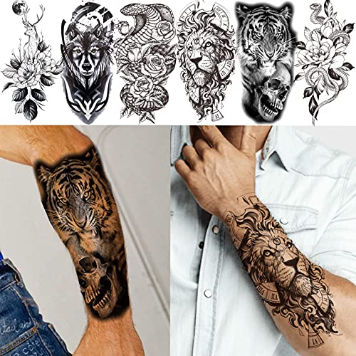 VANTATY 20 Sheets Extra Large Full Arm Temporary Tattoos For Men Adults, Tige...