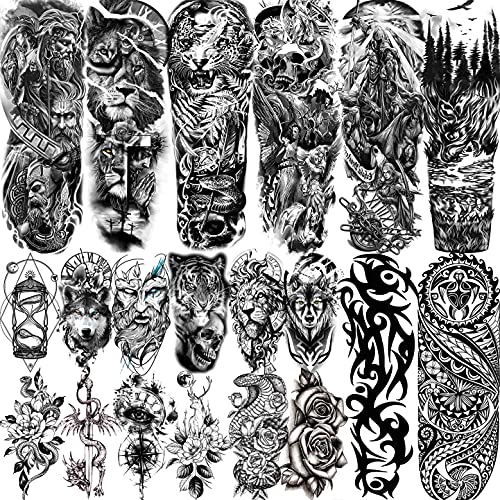 VANTATY 20 Sheets Extra Large Full Arm Temporary Tattoos For Men Adults, Tige...