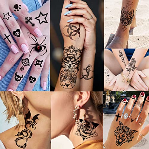 VANTATY 50 Sheets Black Temporary Tattoos For Men Adults Ealge Dragon Lion Wo...