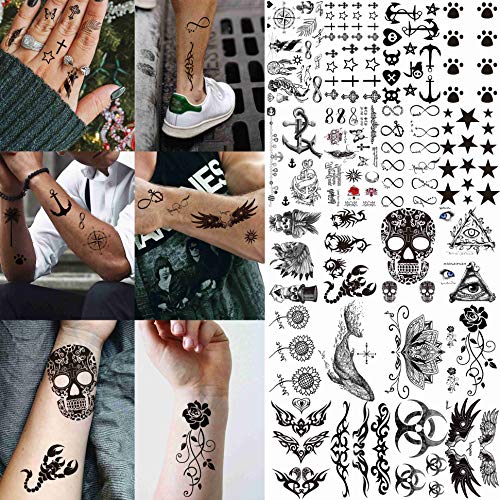 VANTATY 50 Sheets Black Temporary Tattoos For Men Adults Ealge Dragon Lion Wo...