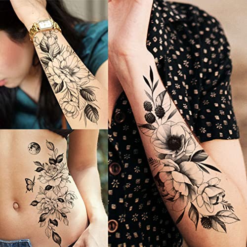 VANTATY 64 Sheets 3D Snake Flower Temporary Tattoos For Women Girls Neck Arm,...