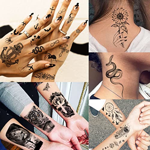VANTATY 64 Sheets 3D Snake Flower Temporary Tattoos For Women Girls Neck Arm,...