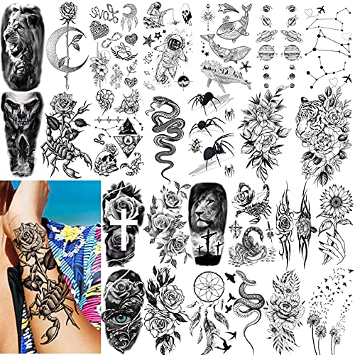 VANTATY 64 Sheets 3D Snake Flower Temporary Tattoos For Women Girls Neck Arm,...