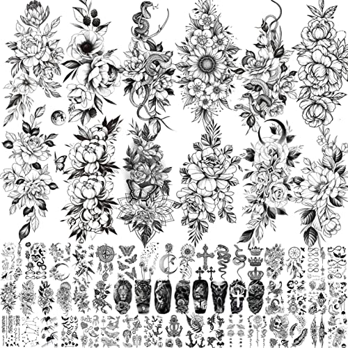 VANTATY 64 Sheets 3D Snake Flower Temporary Tattoos For Women Girls Neck Arm,...