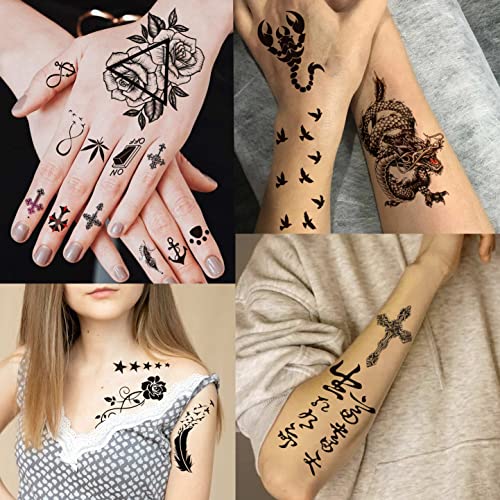 VANTATY 66 Sheets 3D Small Black Temporary Tattoos For Women Men Waterproof F...