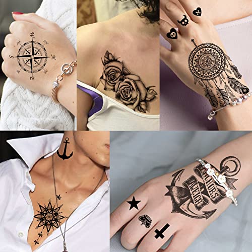 VANTATY 66 Sheets 3D Small Black Temporary Tattoos For Women Men Waterproof F...