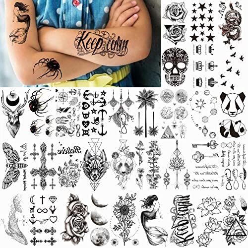 VANTATY 66 Sheets 3D Small Black Temporary Tattoos For Women Men Waterproof F...