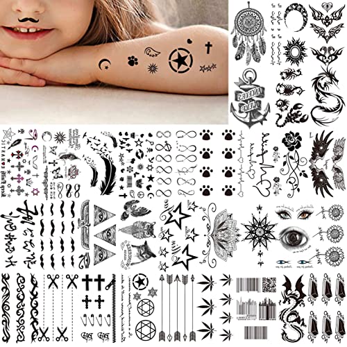 VANTATY 66 Sheets 3D Small Black Temporary Tattoos For Women Men Waterproof F...