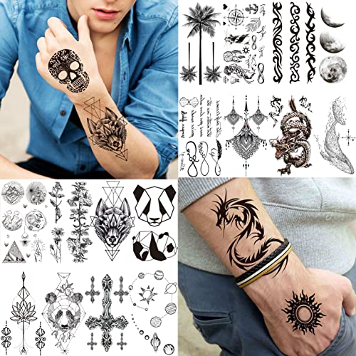VANTATY 66 Sheets 3D Small Black Temporary Tattoos For Women Men Waterproof F...