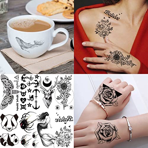 VANTATY 66 Sheets 3D Small Black Temporary Tattoos For Women Men Waterproof F...