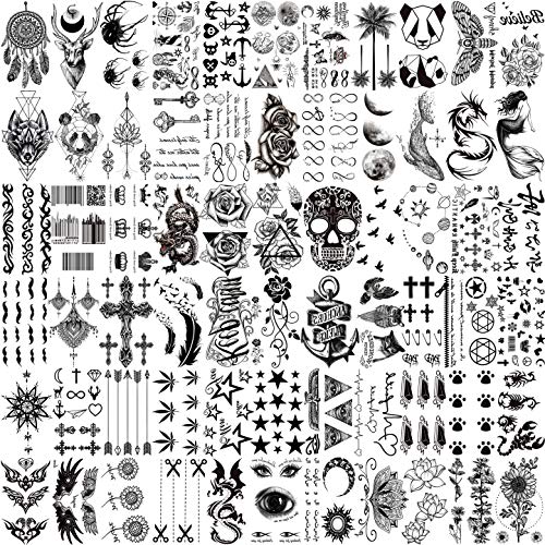 VANTATY 66 Sheets 3D Small Black Temporary Tattoos For Women Men Waterproof F...