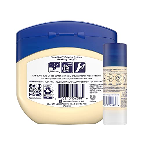 Vaseline Rich Moisturizing Healing Jelly Cocoa Butter, 13 oz Bundled with Coc...
