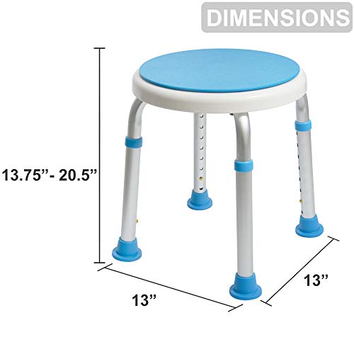 Medical Tool-Free Assembly Adjustable Swivel Shower Stool Seat Bench with Ant...