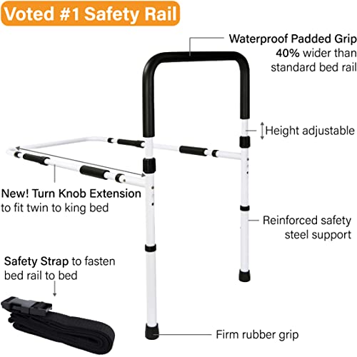 Vaunn Medical Adjustable Bed Assist Rail Handle and Hand Guard Grab Bar, Beds...