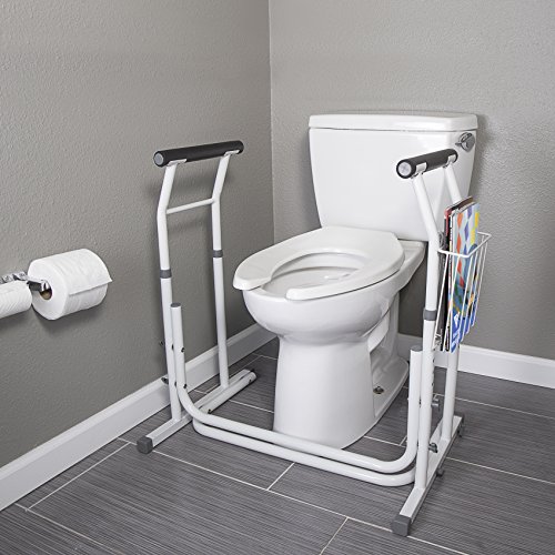Vaunn Medical Bathroom Adjustable Height Toilet Rail Grab Bar and Commode Saf...