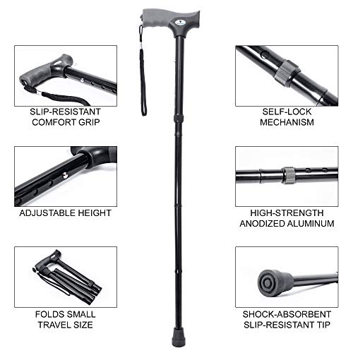 Vaunn Medical Easy Grip™ Height Adjustable Folding Cane/Walking Stick with St...