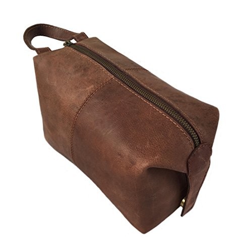 Handmade Buffalo Genuine Leather Toiletry Bag Dopp Kit Shaving and Grooming K...