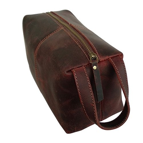 Handmade Buffalo Genuine Leather Toiletry Bag Dopp Kit Shaving and Grooming K...