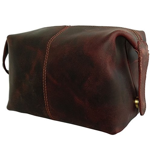 Handmade Buffalo Genuine Leather Toiletry Bag Dopp Kit Shaving and Grooming K...