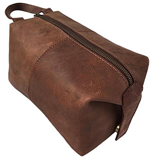 Handmade Buffalo Genuine Leather Toiletry Bag Dopp Kit Shaving and Grooming K...