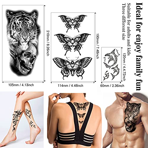 Vebiliki 22 Sheets Black 3D Waterproof Temporary Tattoos Stickers Lasting Fak...