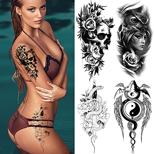 Vebiliki 22 Sheets Black 3D Waterproof Temporary Tattoos Stickers Lasting Fak...