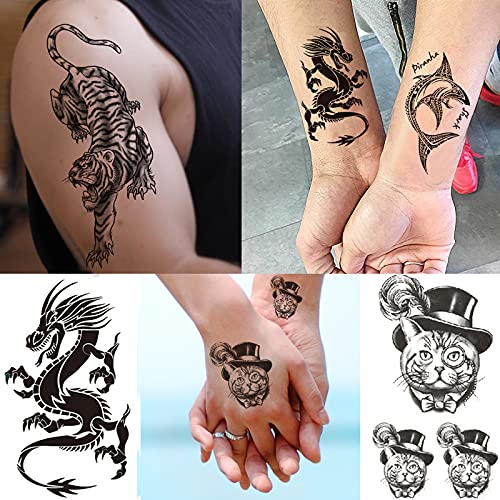 Vebiliki 22 Sheets Black 3D Waterproof Temporary Tattoos Stickers Lasting Fak...