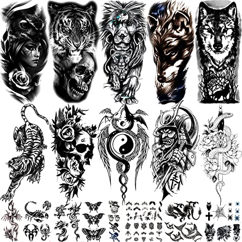 Vebiliki 22 Sheets Black 3D Waterproof Temporary Tattoos Stickers Lasting Fak...