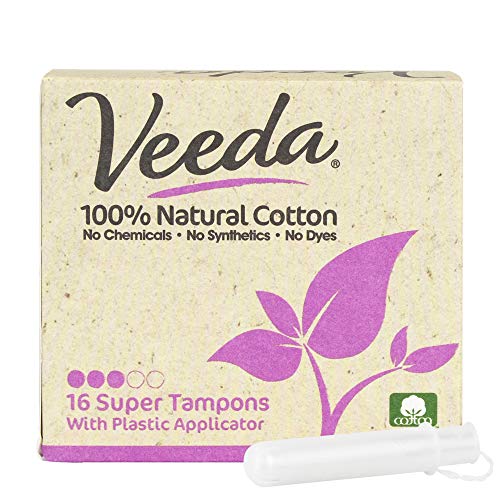 Veeda 100% Natural Cotton Compact BPA-Free Applicator Tampons Chlorine, Toxin...