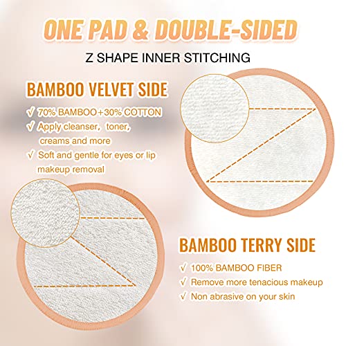 Veemos Reusable Cotton Rounds,14 Pieces Dual Sided Makeup Remover Pads with W...