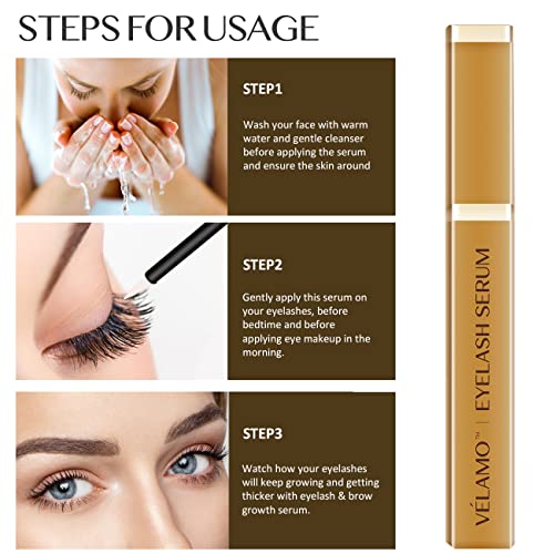 VELAMO ADVANCED Eyelash Growth Serum and Eyebrow Enhancer, Irritation Free Fo...