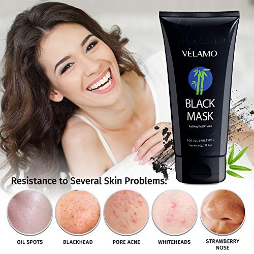 Velamo Blackhead Remover Mask, Purifying Peel Off Black Mask, Charcoal Black ...