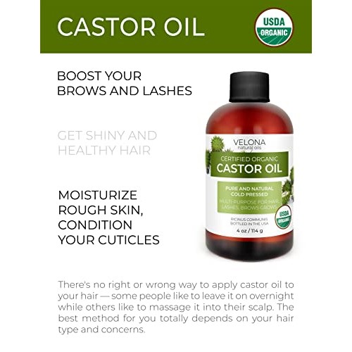 Velona USDA Certified Organic Castor Oil - 4 oz (With Dropper) | For Hair Gro...