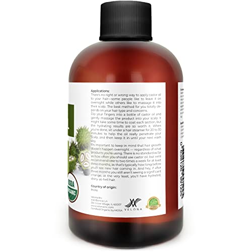 Velona USDA Certified Organic Castor Oil - 4 oz (With Dropper) | For Hair Gro...