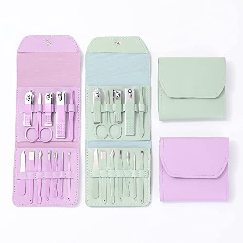2 Pack 12 In 1 Manicure Set Professional Nail Clipper Set Portable Manicure K...