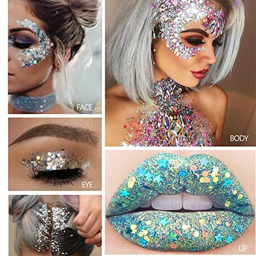 Body Hair Glitter Gel Flash Eye Shadow 9 Colors Chunky Glitters Gel Colorful ...