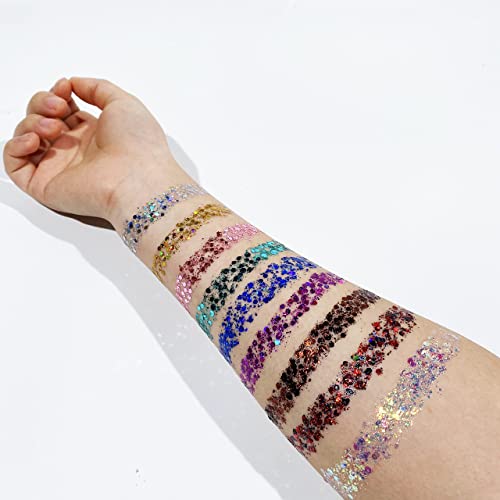 Body Hair Glitter Gel Flash Eye Shadow 9 Colors Chunky Glitters Gel Colorful ...