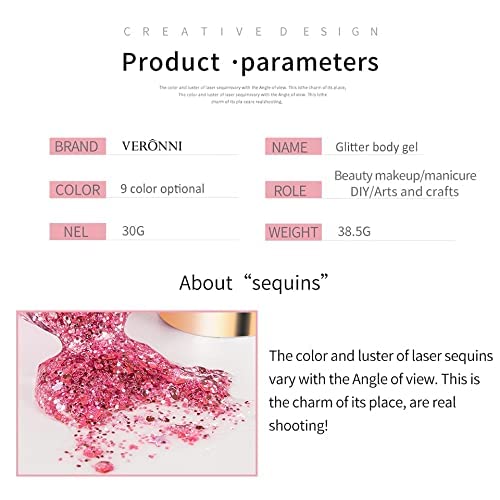 Body Hair Glitter Gel Flash Eye Shadow 9 Colors Chunky Glitters Gel Colorful ...