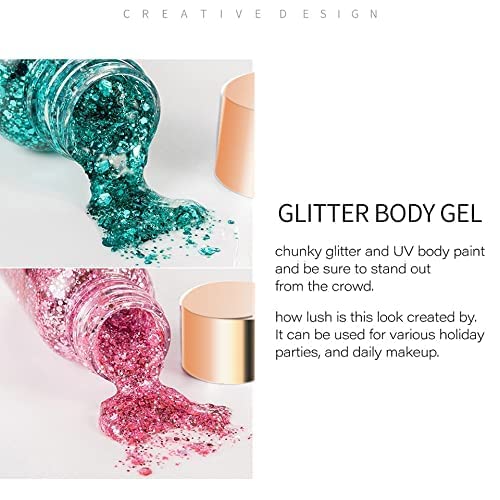 Body Hair Glitter Gel Flash Eye Shadow 9 Colors Chunky Glitters Gel Colorful ...