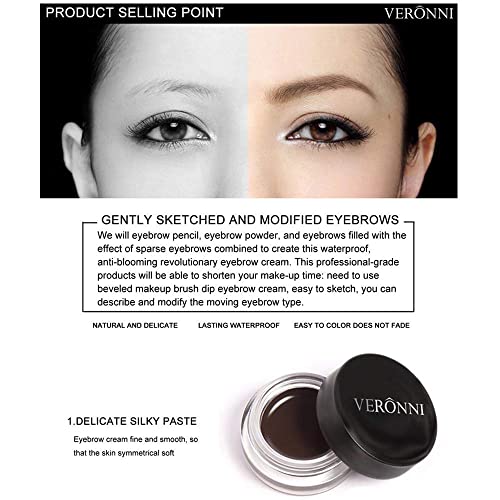 VERONNI Eyebrow Cream,Brow Color Long Lasting Waterproof Eyebrow Pomade Gel,E...