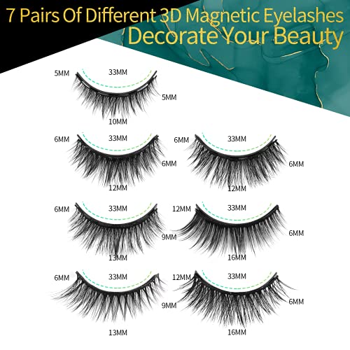 VESHELY Magnetic Eyelashes with Eyeliner Kit,7 Pairs Natural Reusable Magneti...