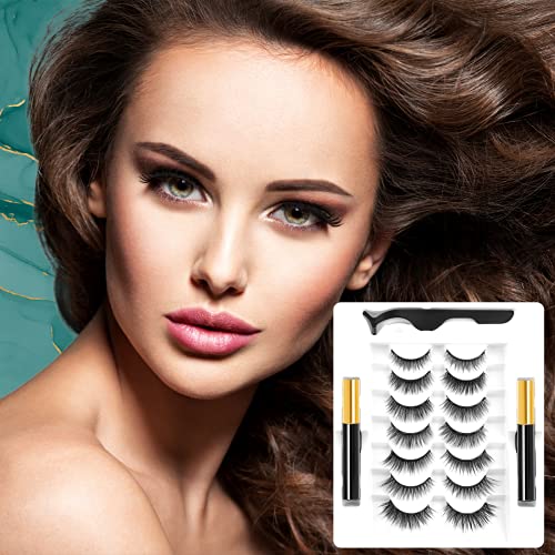 VESHELY Magnetic Eyelashes with Eyeliner Kit,7 Pairs Natural Reusable Magneti...