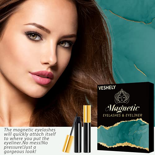 VESHELY Magnetic Eyelashes with Eyeliner Kit,7 Pairs Natural Reusable Magneti...