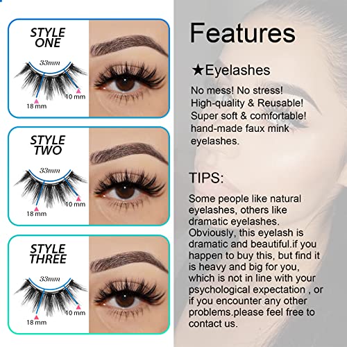 VESHELY Mink Magnetic Eyelashes with Eyeliner,3 Pairs Mink Dramatic Faux Magn...