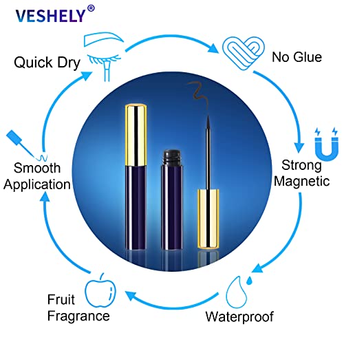 VESHELY Mink Magnetic Eyelashes with Eyeliner,3 Pairs Mink Dramatic Faux Magn...